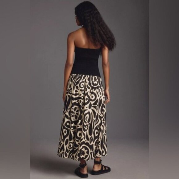 The Wolf Gang Alyss Strapless Twofer Maxi Dress Noir Geo Black/Cream Linen L - Picture 3 of 10